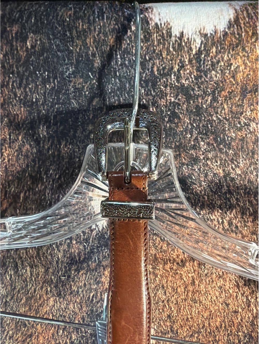 Brown Leather Western Belt with Silver Buckle and Tip